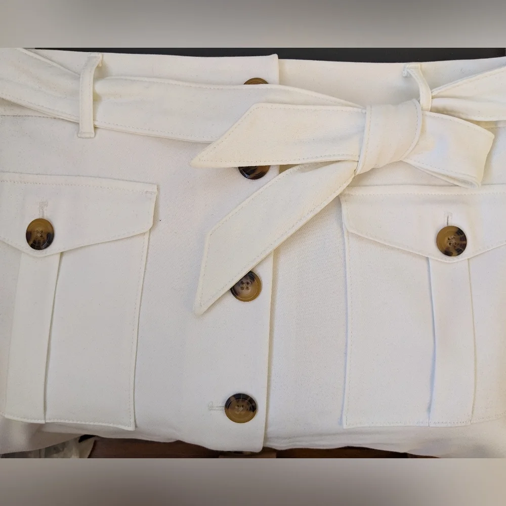 White House Black Market Cream Belted Pencil Skirt - Picture 3 of 4